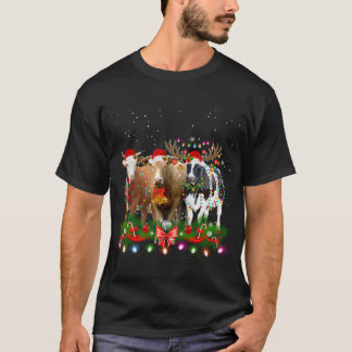 Cow Reindeer Hat Santa Christmas Light Funny Cow C T-Shirt