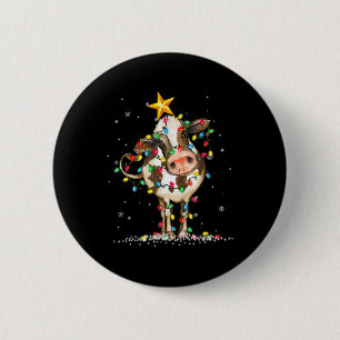 Cow Reindeer Hat Santa Christmas Lights Fun Cow Ch 6 Cm Round Badge