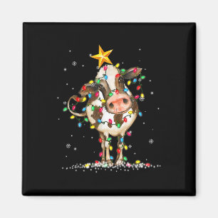 Cow Reindeer Hat Santa Christmas Lights Fun Cow Ch Magnet