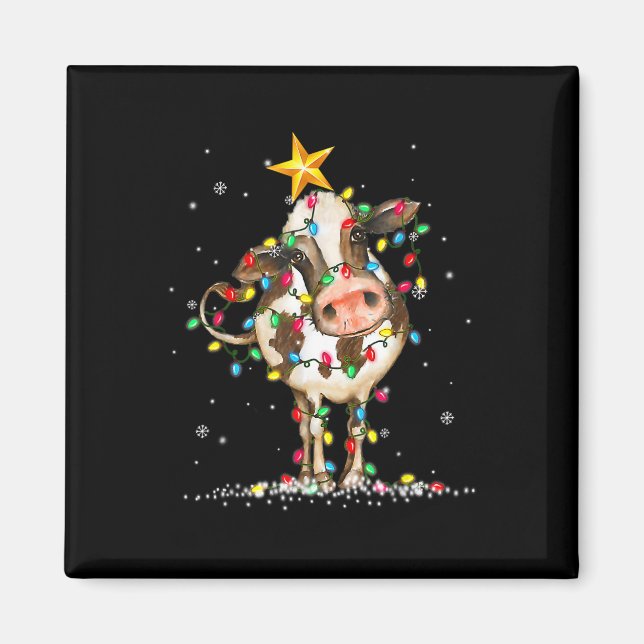 Cow Reindeer Hat Santa Christmas Lights Fun Cow Ch Magnet (Front)