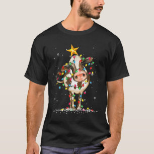 Cow Reindeer Hat Santa Christmas Lights Fun Cow Ch T-Shirt