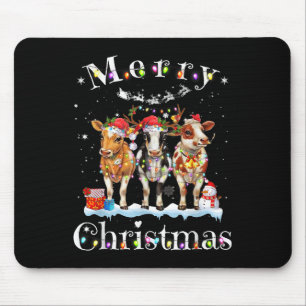 Cow Reindeer Hat Santa Christmas Lights Funny Cow  Mouse Mat