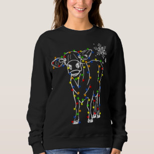 Cow Reindeer Hat Santa Christmas Lights Funny Cow Sweatshirt