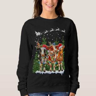 Cow Reindeer Hat Santa Christmas Lights Funny Xmas Sweatshirt
