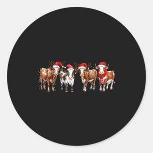 Cow Reindeer Santa Hat Christmas Light Funny Cows  Classic Round Sticker
