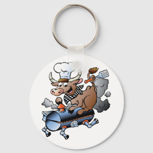 Cow Riding A BBQ Keychain