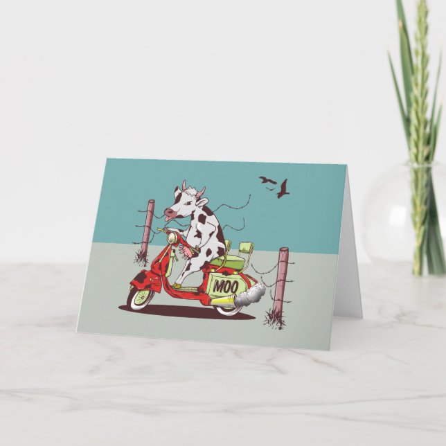Cow riding a moped card (Front)