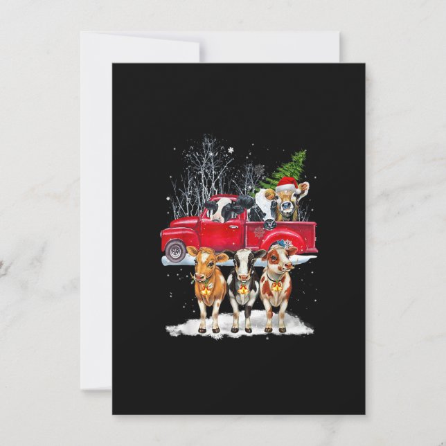 Cow Riding Red Truck Merry Christmas Farm Loves Co Invitation (Front)