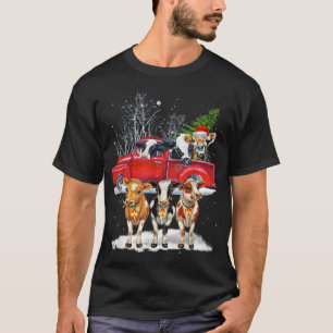 Cow Riding Red Truck Merry Christmas Farm Loves Co T-Shirt