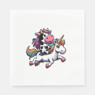 Cow Riding Unicorn Boys Girls Men Women Kids Teens Napkin