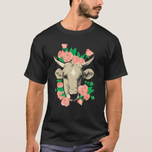 Cow Roses Floral Flower Cute Farmer Wife T-Shirt