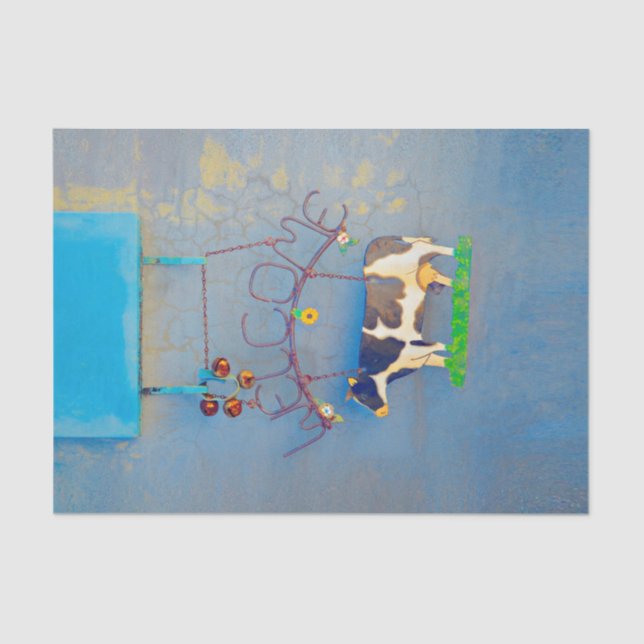 Cow Rustic Blue Country Western Farm Decoupage Tissue Paper (Front)