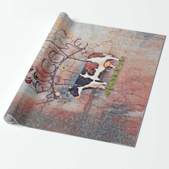 Cow Rustic Country Western Farm Decoupage Wrapping Paper (Unrolled)