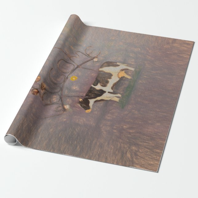 Cow Rustic Country Western Farm Pink Decoupage Wrapping Paper (Unrolled)