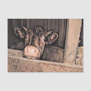 Cow Rustic Vintage Sketch Art Country Barn Farm Tissue Paper