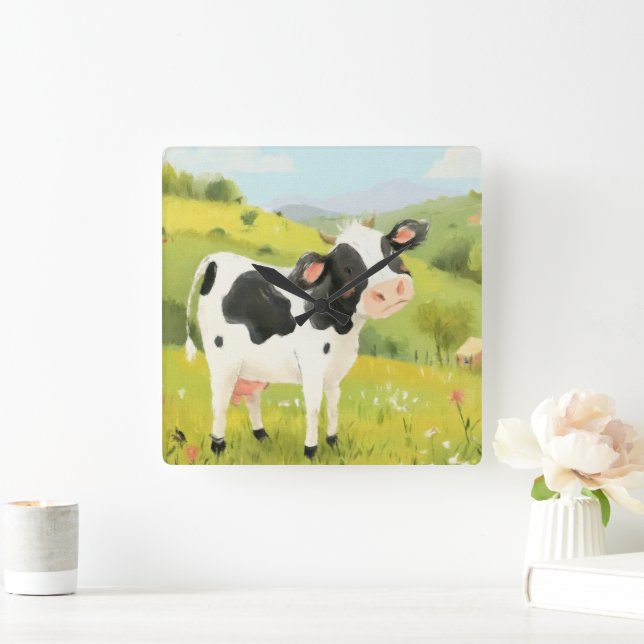 Cow’s Day Out Square Wall Clock (Home)