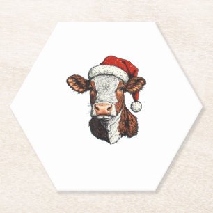 Cow Santa Hat Christmas Xmas Paper Coaster