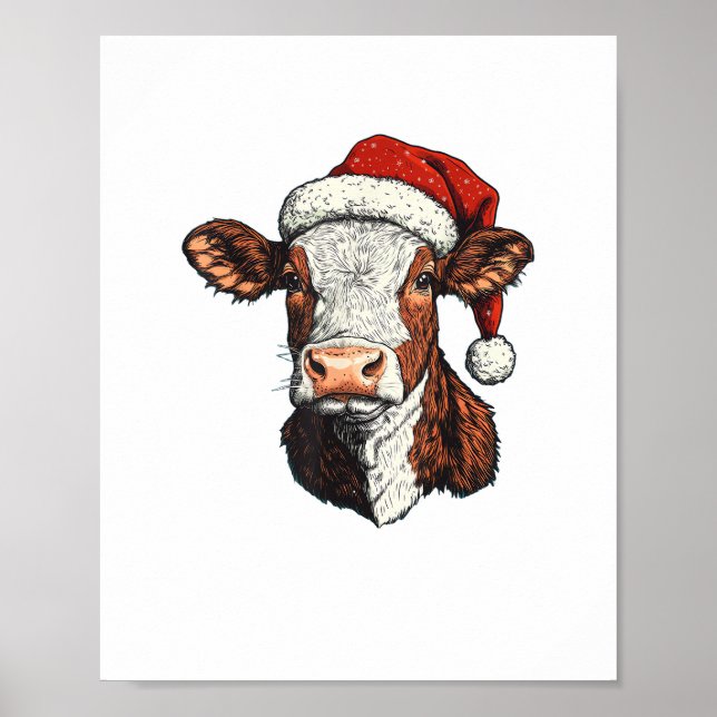Cow Santa Hat Christmas Xmas  Poster (Front)
