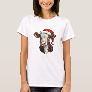 Cow Santa Hat Christmas Xmas T-Shirt