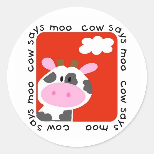 Cow Says Moo Tshirts and Gifts Classic Round Sticker (Front)