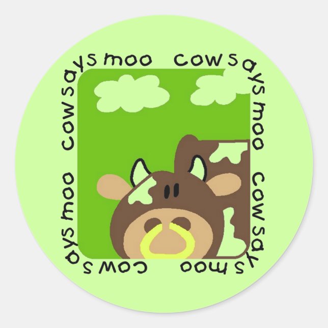 Cow Says Moo Tshirts and Gifts Classic Round Sticker (Front)