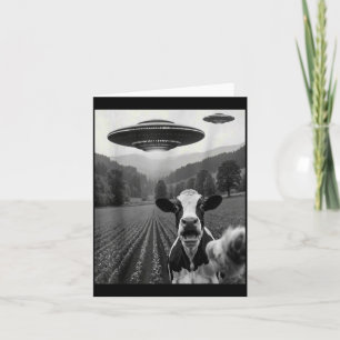 Cow Selfie with Alien UFO Funny Cow Farmer Men Card