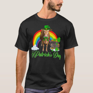 Cow Shamrock Rainbow St Patricks Day  T-Shirt