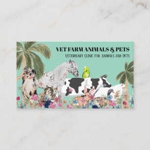 Cow Sheep Dog Cat Bird Rabbit Duck green Palm Business Card