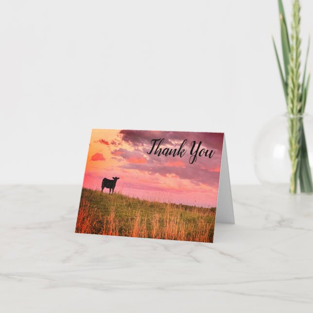 Cow Silhouette at Sunset Thank You Note Card (Front)
