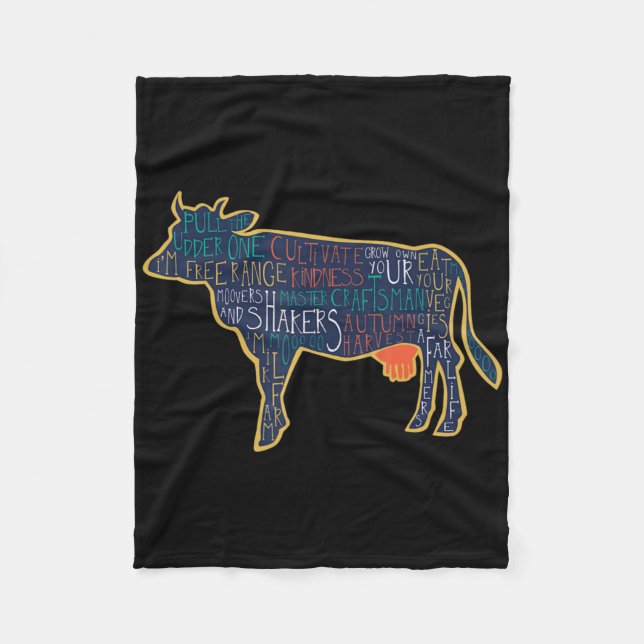 Cow Silhouette Tygraphy Phrases Heifer Fun Chris T Fleece Blanket (Front)