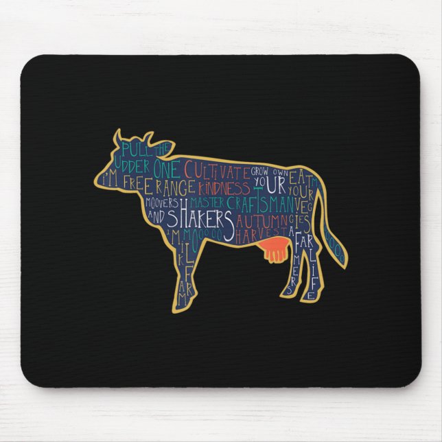 Cow Silhouette Tygraphy Phrases Heifer Fun Chris T Mouse Mat (Front)