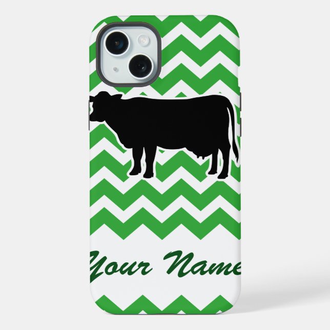 Cow Silhouette with Green Chevron Pattern iPhone Case (Back)
