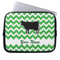 Cow Silhouette with Green Chevron Pattern
