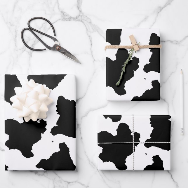 Cow Skin Black and White Pattern Wrapping Paper Sheet (Front)