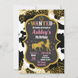 Cow Skin Cowgirl Western Party Birthday  Invitation