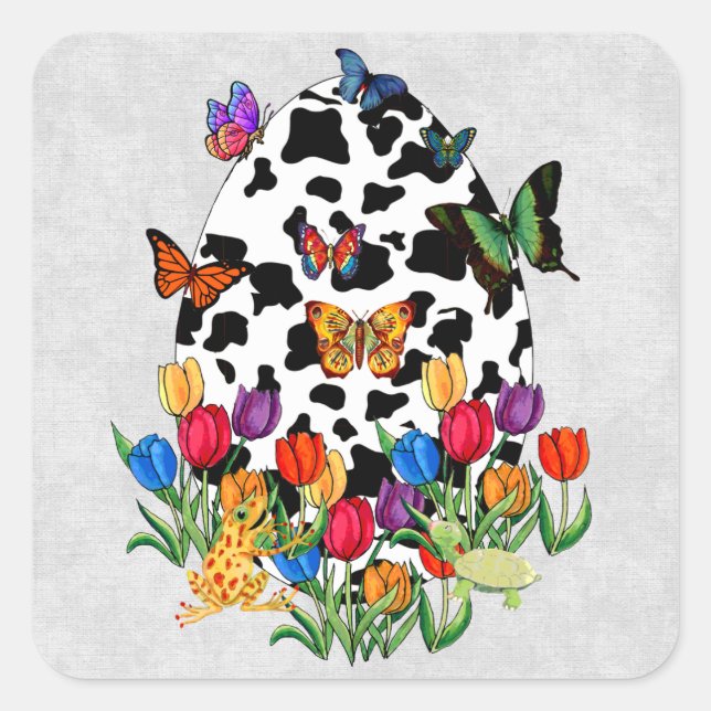 Cow Skin Easter Egg Square Sticker (Front)