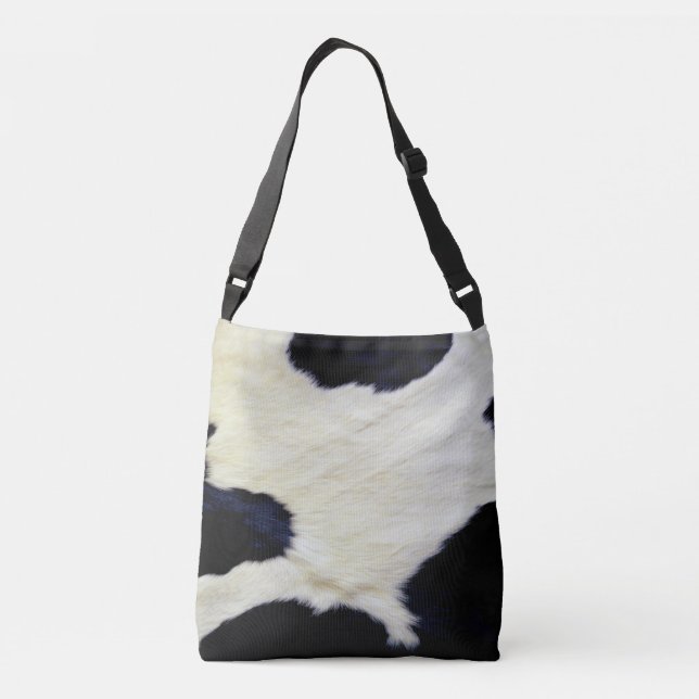 Cow Skin Fur Texture Black and White Customise Crossbody Bag (Back)