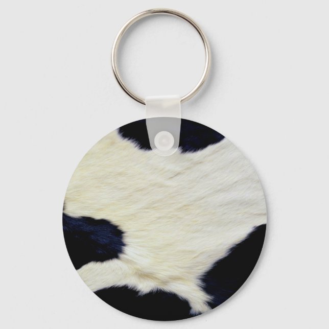 Cow Skin Fur Texture Black and White Customise Key Ring (Front)