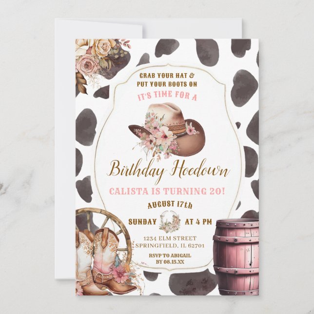 Cow Skin Woods Cowgirl Birthday Hoedown Invitation (Front)