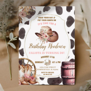 Cow Skin Woods Cowgirl Birthday Hoedown Invitation