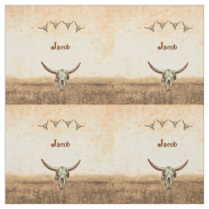 Cow Skull Brown Country Western Rustic Pattern Fabric