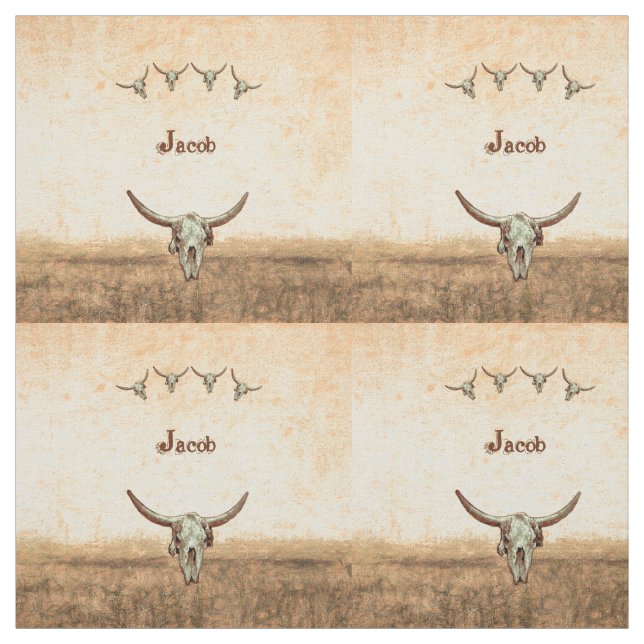 Cow Skull Brown Country Western Rustic Pattern Fabric (Swatch)