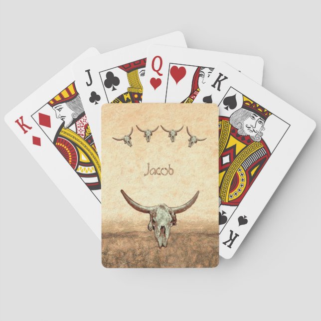 Cow Skull Brown Western Rustic Country Style Playing Cards (Back)