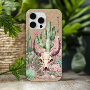 Cow Skull Cactus Desert Floral Name Western iPhone 15 Pro Max Case