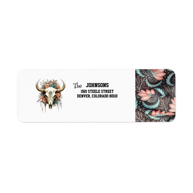 Cow Skull/Flowers Floral Design Return Address (Front)
