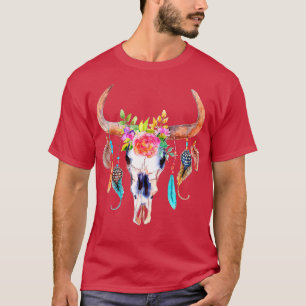 Cow Skull For Women Sugar Flowers Roses Helloween T-Shirt