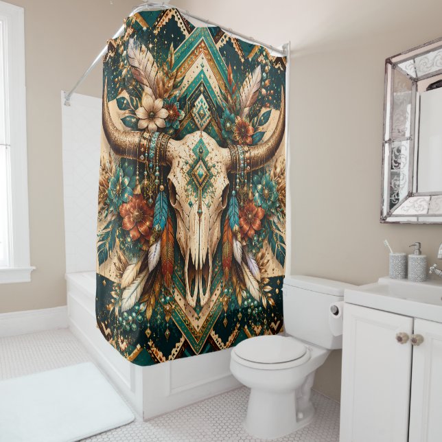 Cow Skull Shower Curtain (In Situ)