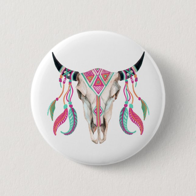 Cow Skull with Dream Catchers 6 Cm Round Badge (Front)