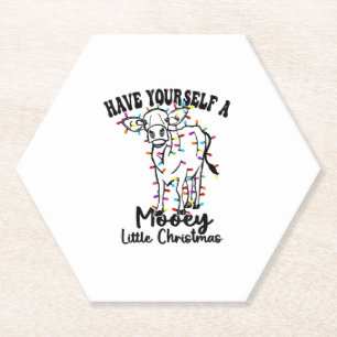 Cow & Snow Have Yourself A Mooey Little Christmas Paper Coaster