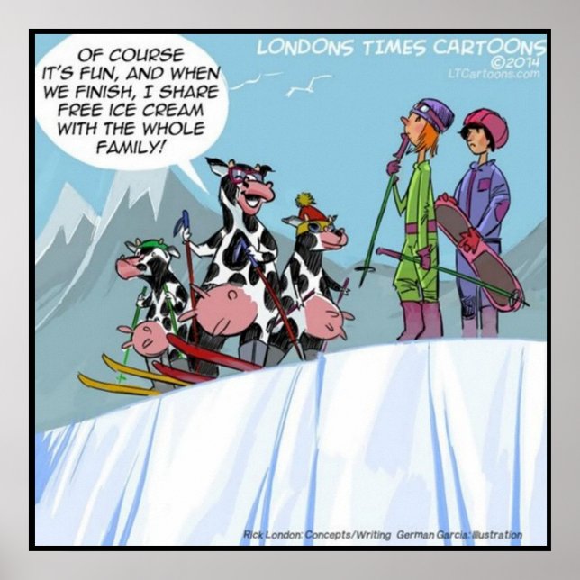 Cow Snow-Skiing Family Funny Poster (Front)